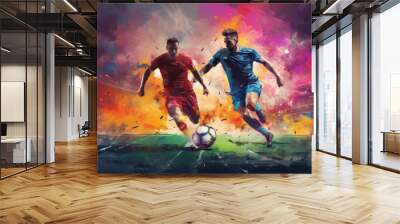 football action scene with competing soccer players Wall mural