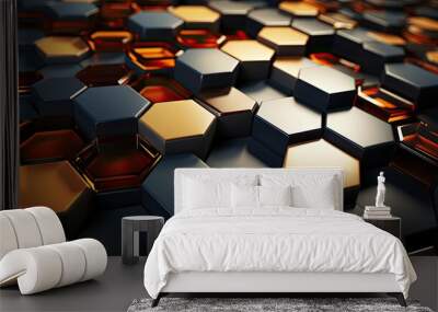 Futuristic block wall high tech 3D, hexagons tile pattern Wall mural