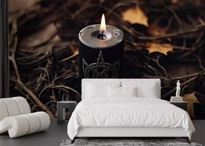 glowing Black candle with pentagram Wall mural