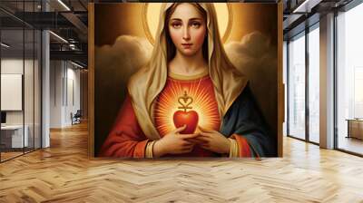 Holy Mary with heart Wall mural