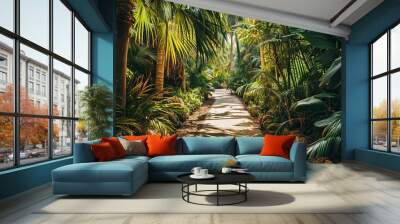 Landscape of tropical rainforest with tropical lush and vegetation Wall mural