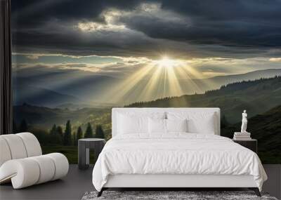 landscape with divine sun rays Wall mural