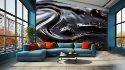 liquid black oil close up background, textured swirl Wall mural