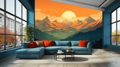 mountain peaks in beautiful sunset light, ai generative Wall mural