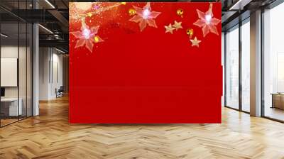 star shape christmas garland on red new years background Wall mural