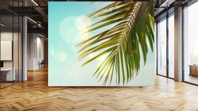 summer beach with tropical palm leaves summer background. Wall mural