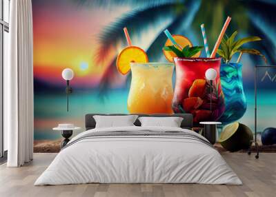 Summer set of coctails drinks by the sea Wall mural