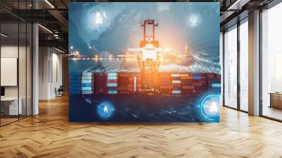 technology concept with global logistics partnership Industrial Container Cargo freight ship, IOT concept Wall mural