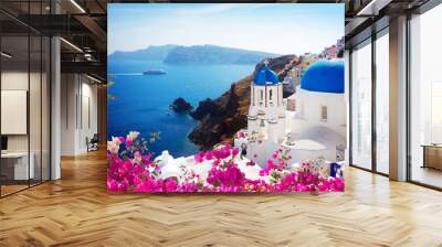 view of caldera with blue domes, Santorini Wall mural