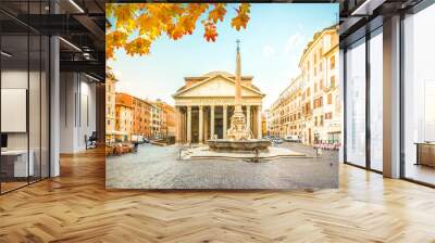 view of famous ancient Pantheon church with fountain in Rome, Italy at fall Wall mural