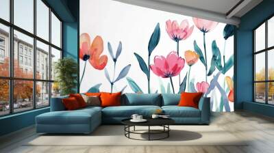 Watercolor illustration of anemone pink flowers Wall mural