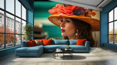 woman in hat at ascot racecourse Wall mural