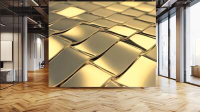 3D rendering of a diamond shaped, luxurious background created from gold tiles. Wall mural