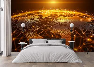 A futuristic technology background with light effect displaying global international connectivity lines around the Earth globe Wall mural