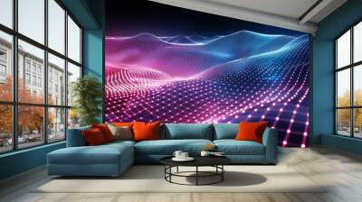 A retrofuturistic element. Geometric y2k element, tonal distorted grid wireframe for a retro arcade game, neon rave 80s cyberpunk surreal memphis future pack modern illustration. Wall mural