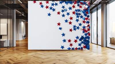 Right side of the frame has red, white, and blue stars and stripes against a white background, with a 4th of July backdrop design Stock Wall mural