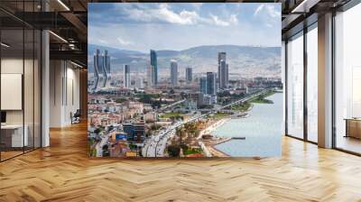 New skycrapers district of Izmir City view from Bayrakli Hill. Izmir is the third biggest city of Turkey. Wall mural