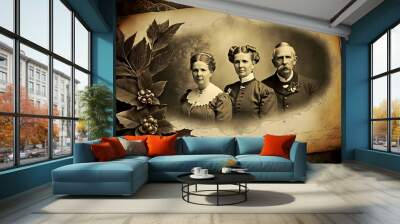 a black and white photo of a man and two women in retro style Wall mural