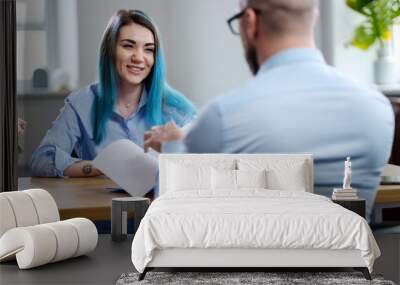 Alternative young woman attending job interview Wall mural