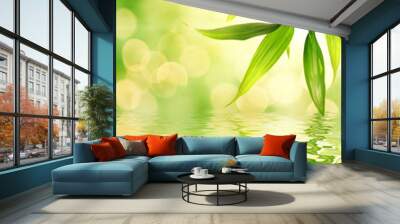 Bamboo leaves reflected in rendered water Wall mural