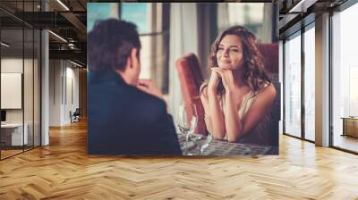 Beautiful couple in a restaurant Wall mural