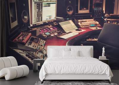 Close-up of boutique recording studio control desk. Wall mural