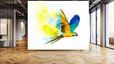 Colourful flying parrot isolated on white Wall mural