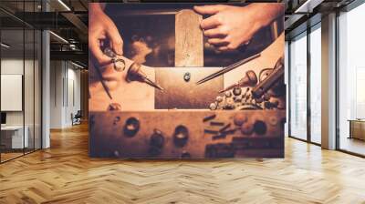 Desktop for craft jewellery making with professional tools. Wall mural