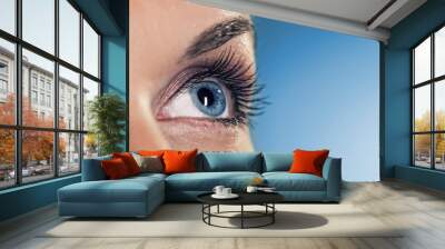 Eye on blue background (shallow DoF) Wall mural