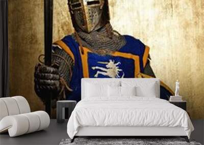 Medieval knight on golden background. Wall mural