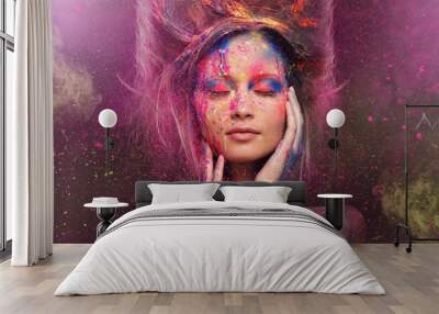 Young woman muse with creative body art and hairdo Wall mural