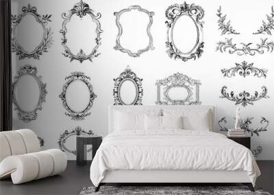 Vintage frames and elements in stamped style, vintage ornate elements Wall mural