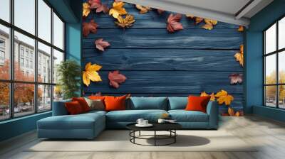 autumn foliage on ancient wood backdrop Wall mural