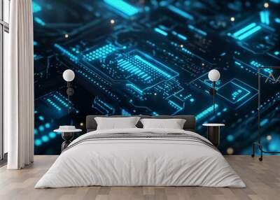 Futuristic Cyber Monday Design Featuring Glowing Circuit Lines and Icons Wall mural