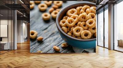 Tasty and healthy breakfast cereal loops with honey, lightly toasted in a vintage style. Wall mural