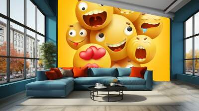 Group of yellow smiley cartoon emoji characters Wall mural