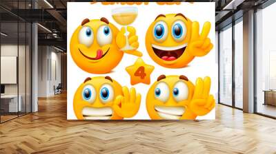 Set of yellow emoji icons Emoticon cartoon character with different facial expressions in 3d style isolated in white background. Part 4 Wall mural