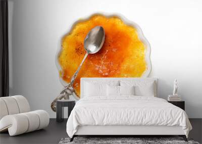 Fresh homemade creme brulee with burnt sugar isolated on white background Wall mural