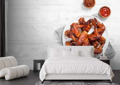 Fried Chicken Wings with sauces. Wall mural