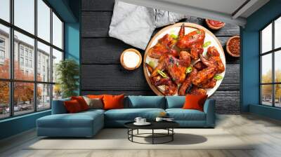 Fried Chicken Wings with sauces. Wall mural