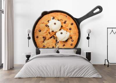 Giant skillet cookie with chocolate chips served with ice cream. isolated on white background Wall mural