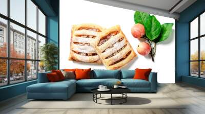 Homemade puff pastry pies filled with caramelized apples . isolated on white background. top view Wall mural