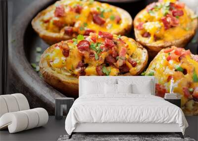 Hot baked potato topped with bacon, green onions and cheddar cheese. Wall mural