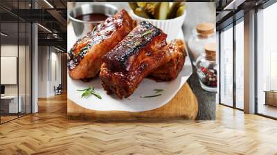 Pork ribs grilled with bbq sauce and caramelized in honey. Wall mural