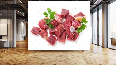 Raw chopped beef meat with spices. isolated on white background Wall mural