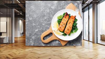 Salmon fillet with spinach . Wall mural