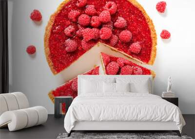 Tart , pie , cake with jellied fresh raspberries ( no bake cheesecake)  isolated on white background Wall mural