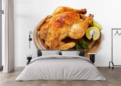 Whole roasted chicken isolated on white background Wall mural