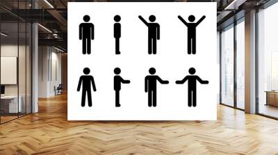 Man standing set, stick figure human. Vector illustration, pictogram of different human poses on white Wall mural