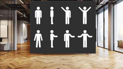 Man standing set, stick figure human. Vector illustration, pictogram of different human poses on white Wall mural